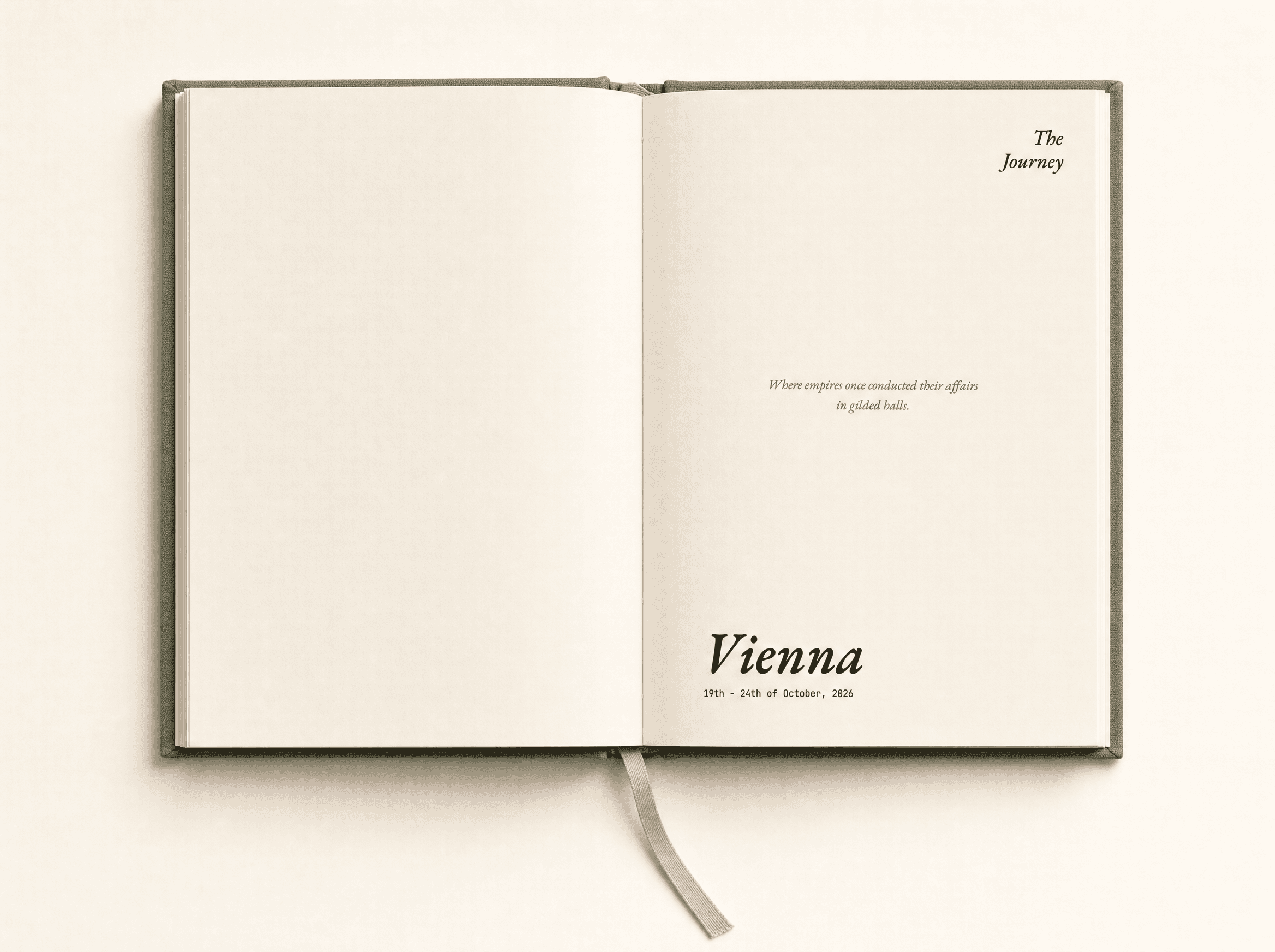 Vienna journal opening spread — elegant 'Begin Your Journey' quote page with serif typography